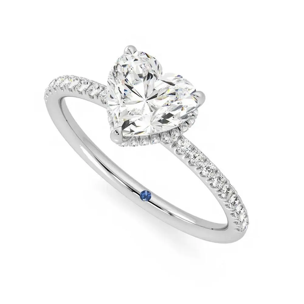 Heart Shaped Moissanite Engagement Ring with Hidden Halo and Anniversary Stone Accent sold by MSBLUE Jewelry product image thumbnail 2