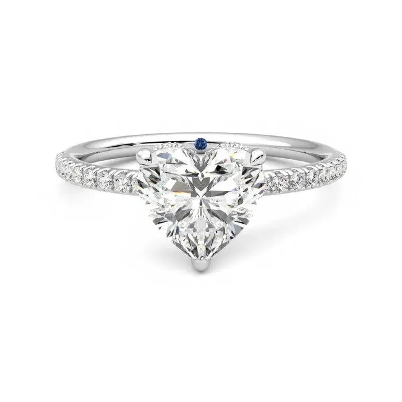 Heart Shaped Moissanite Engagement Ring with Hidden Halo and Anniversary Stone Accent sold by MSBLUE Jewelry