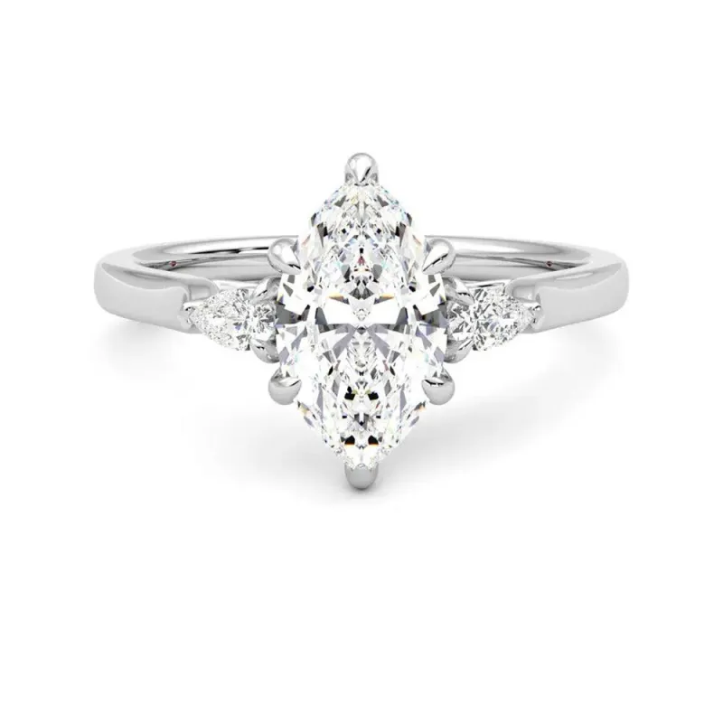 Marquise Cut Three Stone Moissanite Engagement Ring with Hidden Anniversary Stone Accent sold by MSBLUE Jewelry
