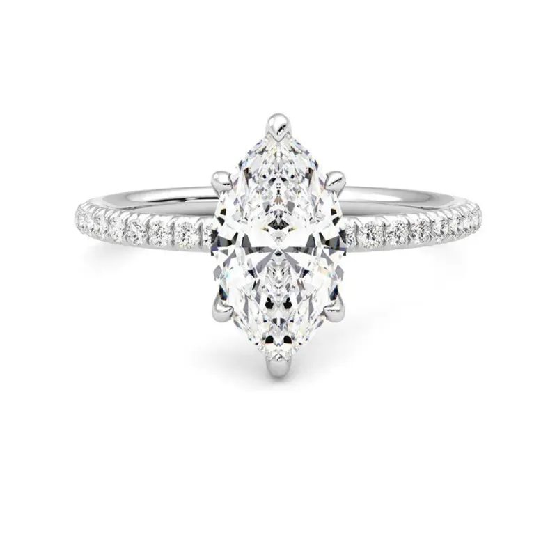 Six Prong Marquise Cut Moissanite Engagement Ring with Hidden Anniversary Stone Accent sold by MSBLUE Jewelry
