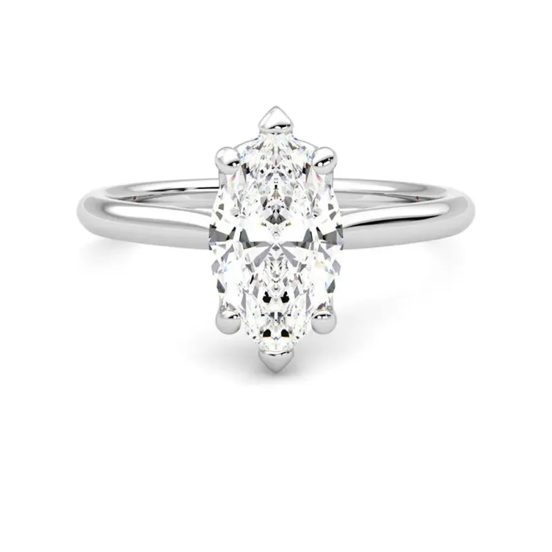 Six Prong Solitaire Marquise Cut Moissanite Engagement Ring with Hidden Anniversary Stone Accent sold by MSBLUE Jewelry