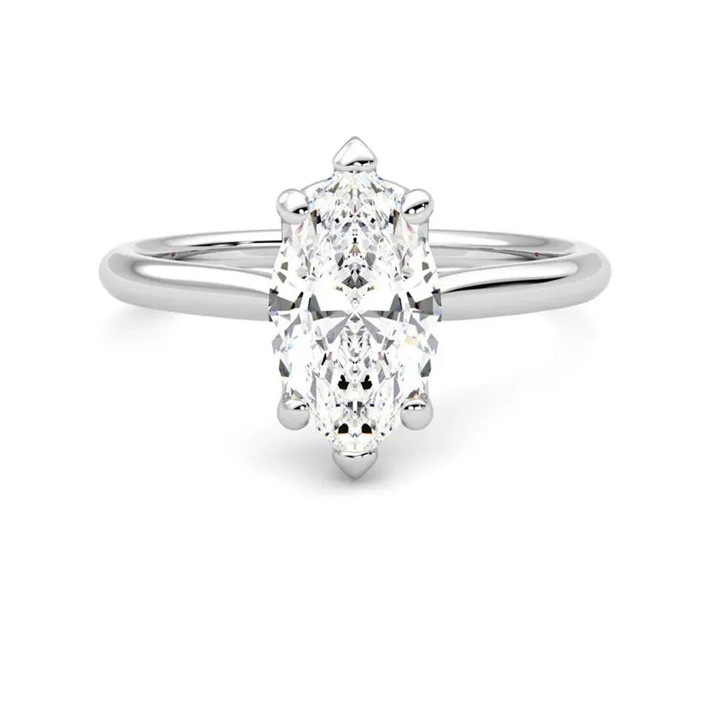 Six Prong Solitaire Marquise Cut Moissanite Engagement Ring with Hidden Anniversary Stone Accent sold by MSBLUE Jewelry