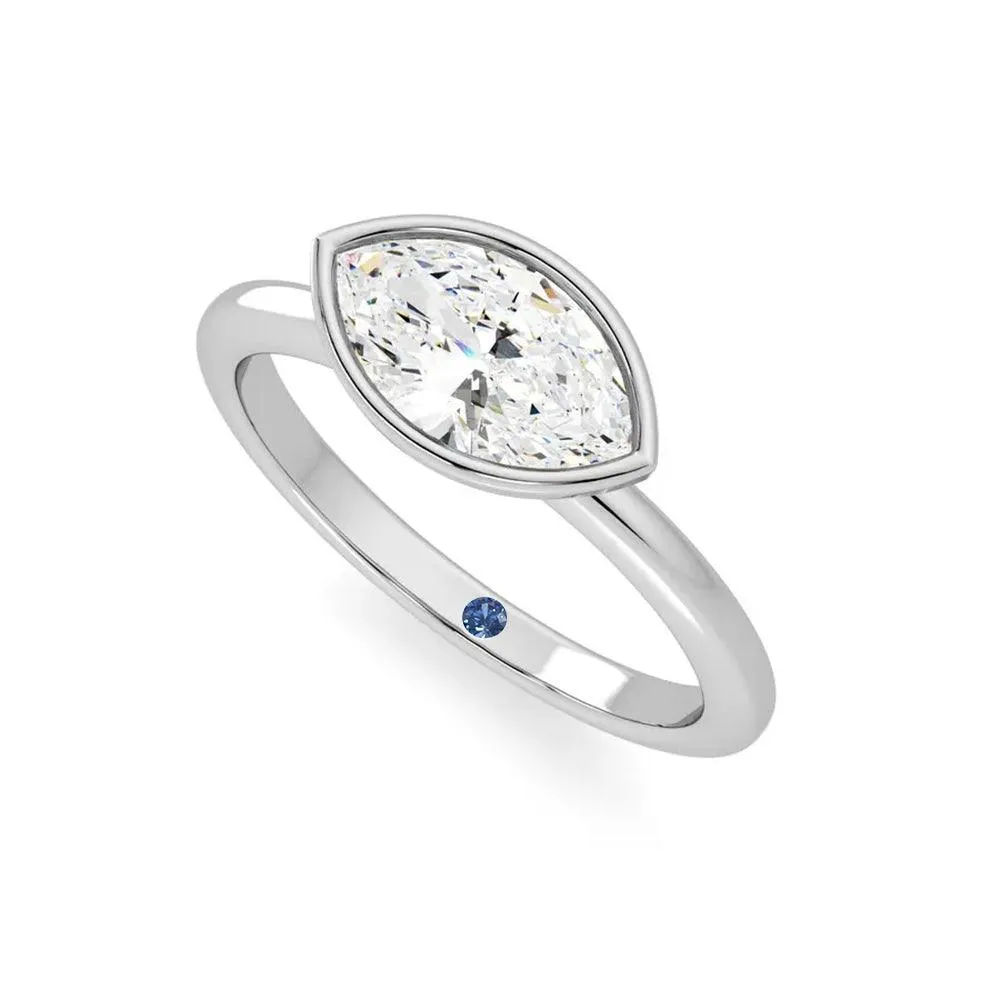 East West Bezel Set Marquise Cut Moissanite Engagement Ring with Hidden Anniversary Stone Accent sold by MSBLUE Jewelry product image thumbnail 2