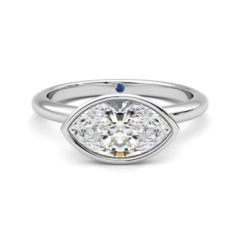 East West Bezel Set Marquise Cut Moissanite Engagement Ring with Hidden Anniversary Stone Accent sold by MSBLUE Jewelry