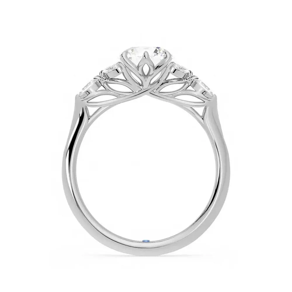Marquise Cut Moissanite Engagement Ring with Petals and Hidden Anniversary Stone Accent sold by MSBLUE Jewelry product image thumbnail 3