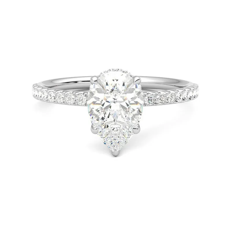 Pear Shaped Moissanite Engagement Ring with Hidden Halo and Anniversary Stone Accent sold by MSBLUE Jewelry
