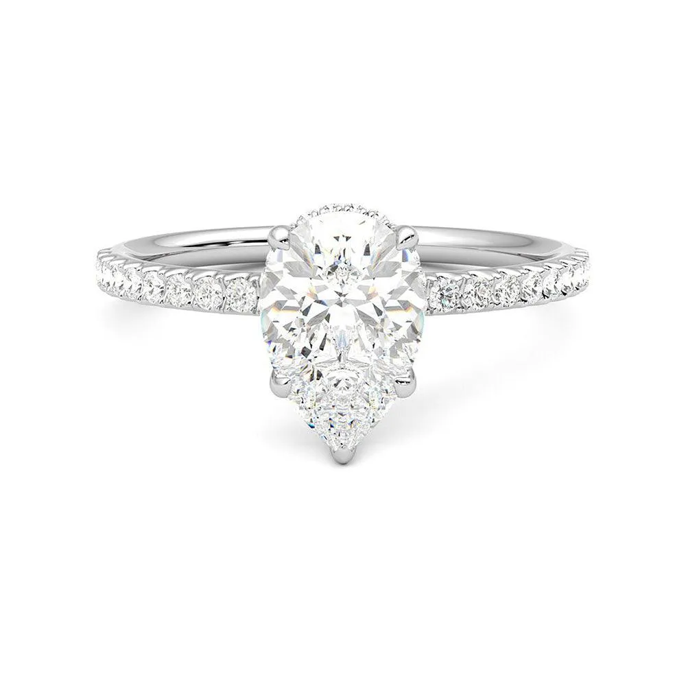 Pear Shaped Moissanite Engagement Ring with Hidden Halo and Anniversary Stone Accent sold by MSBLUE Jewelry