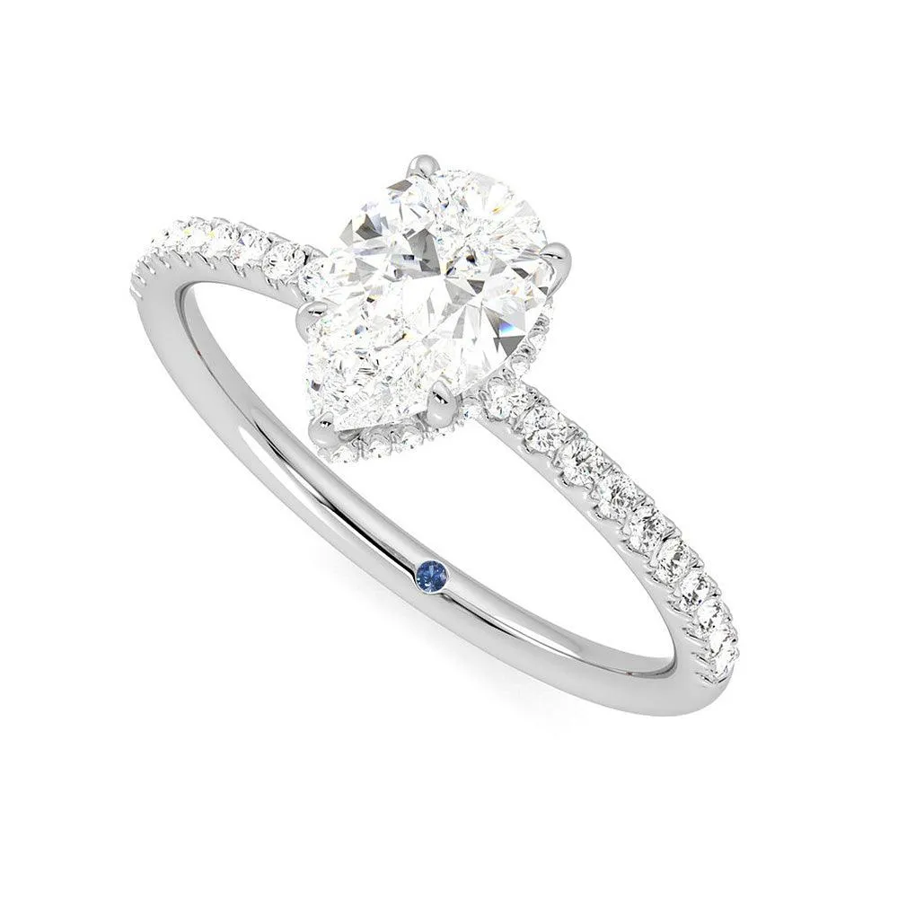 Pear Shaped Moissanite Engagement Ring with Hidden Halo and Anniversary Stone Accent sold by MSBLUE Jewelry product image thumbnail 2