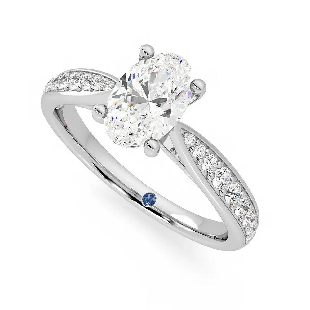 Oval Cut Moissanite Engagement Ring with Pavé Band and Hidden Anniversary Stone Accent sold by MSBLUE Jewelry product image thumbnail 2