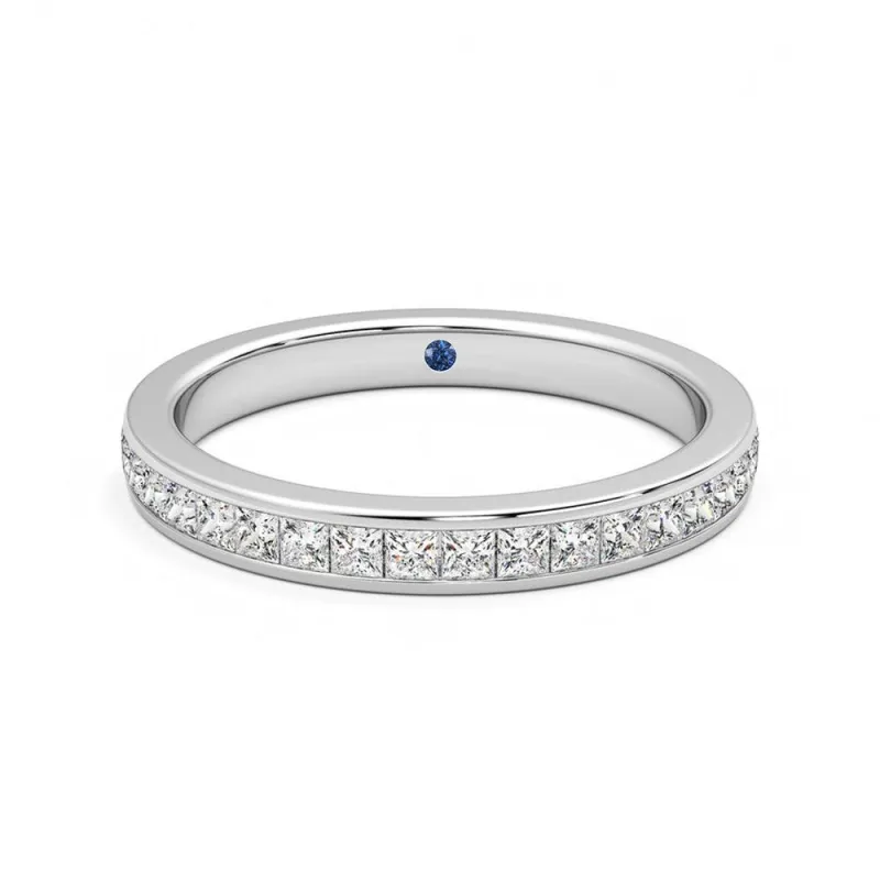 Half Eternity Channel Set Princess Cut Moissanite Wedding Band with Anniversary Stone Accent sold by MSBLUE Jewelry