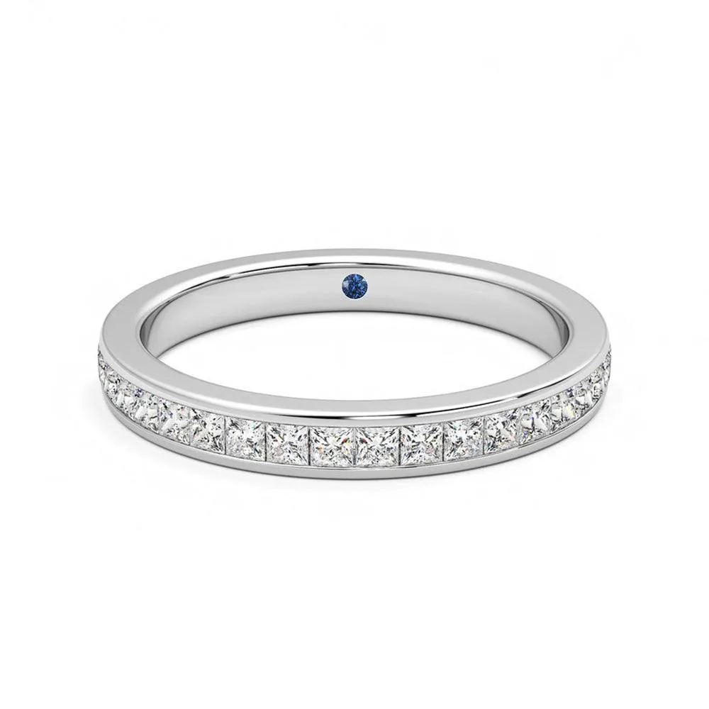 Half Eternity Channel Set Princess Cut Moissanite Wedding Band with Anniversary Stone Accent sold by MSBLUE Jewelry