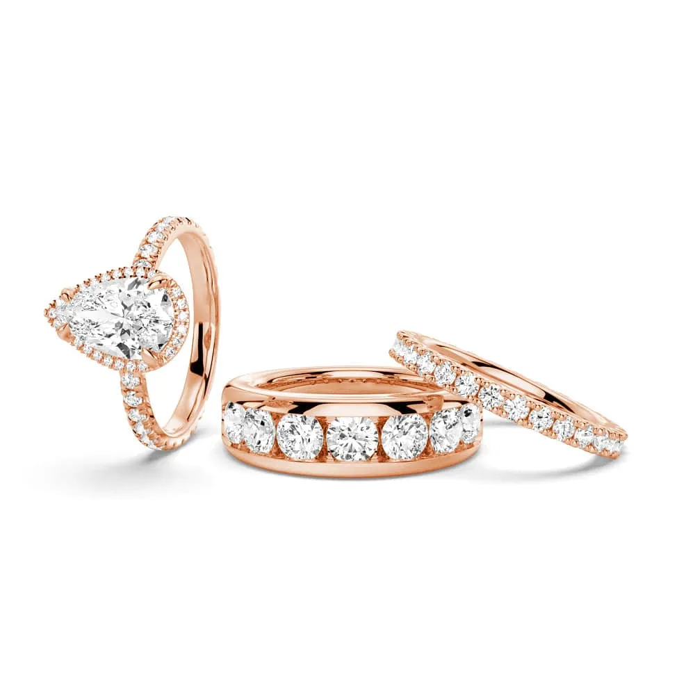 Half Eternity Pear Shaped Halo Moissanite Couple's Ring Set with Men's Wedding Band sold by MSBLUE Jewelry product image thumbnail 3