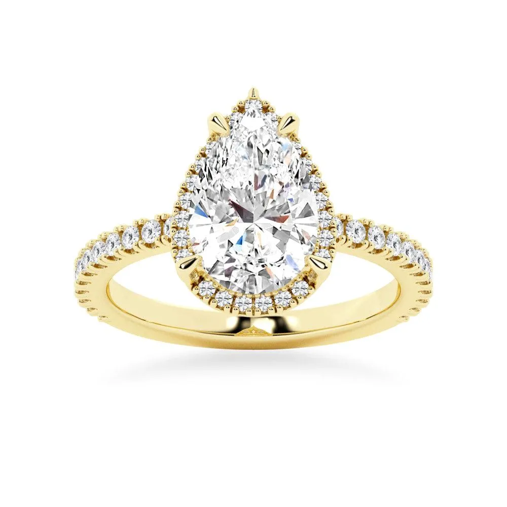 Half Eternity Pear Shaped Halo Moissanite Couple's Ring Set with Men's Wedding Band sold by MSBLUE Jewelry product image thumbnail 5