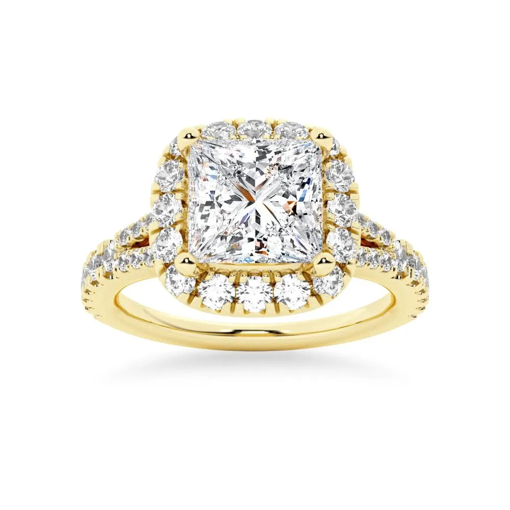 Princess Cut Split Shank Halo Moissanite Couple's Ring Set with Men's Wedding Band sold by MSBLUE Jewelry product image thumbnail 5