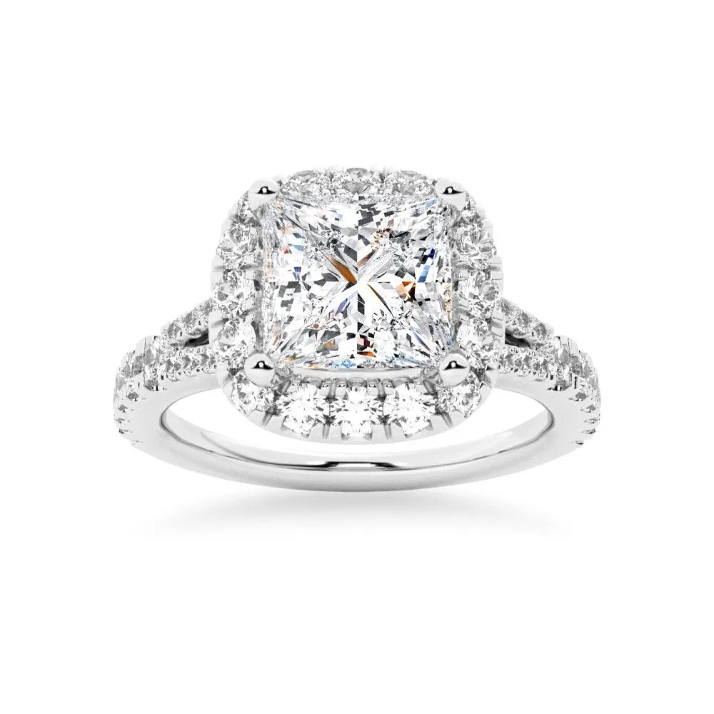Princess Cut Split Shank Halo Moissanite Couple's Ring Set with Men's Wedding Band sold by MSBLUE Jewelry product image thumbnail 4