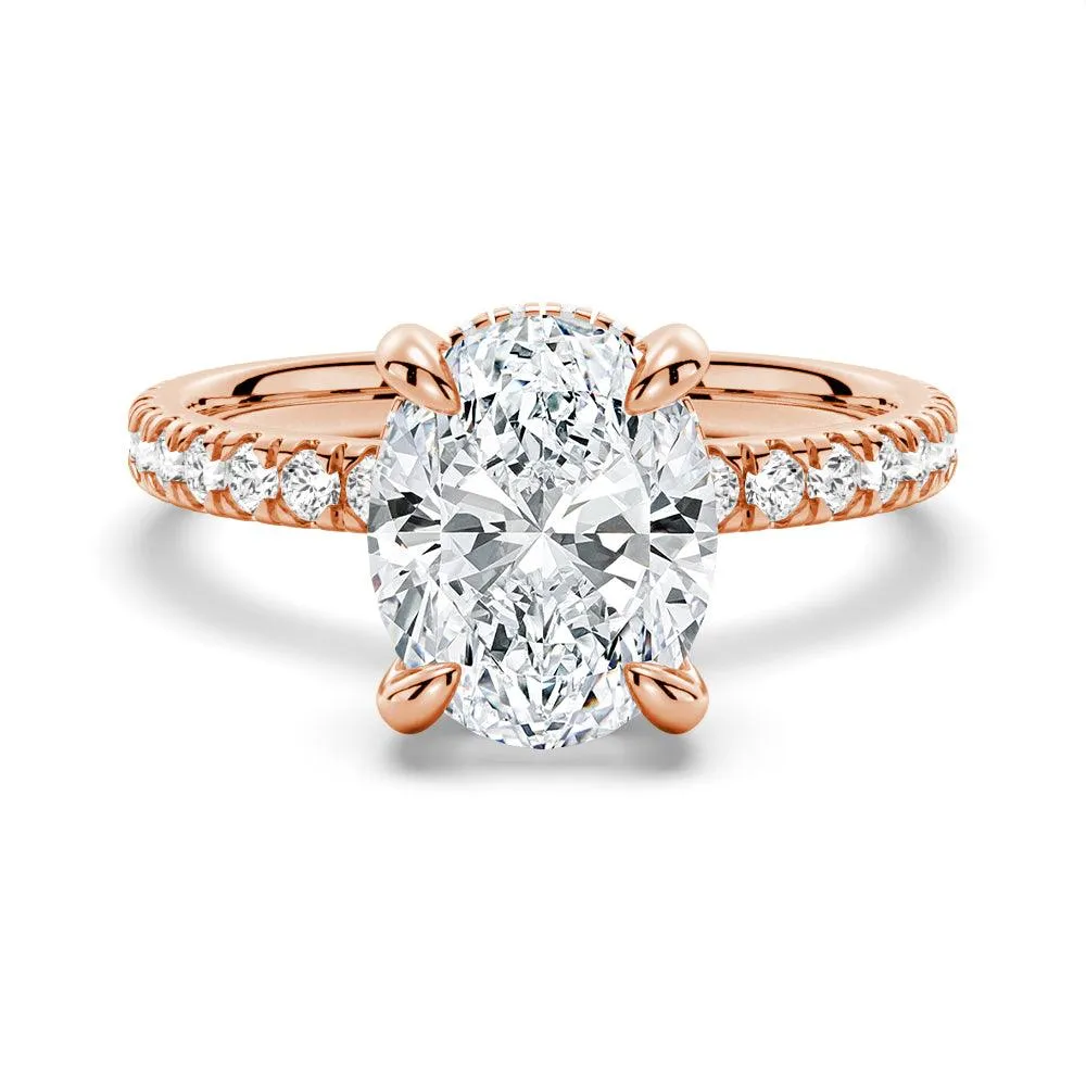 Micropavé Oval Hidden Halo Moissanite Couple's Ring Set with Men's Wedding Band sold by MSBLUE Jewelry product image thumbnail 5