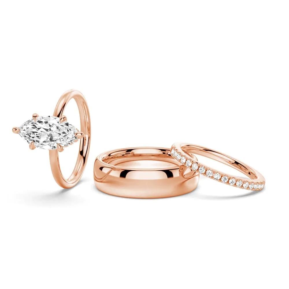 Petite Marquise Solitaire Moissanite Couple's Ring Set with Men's Wedding Band sold by MSBLUE Jewelry product image thumbnail 3