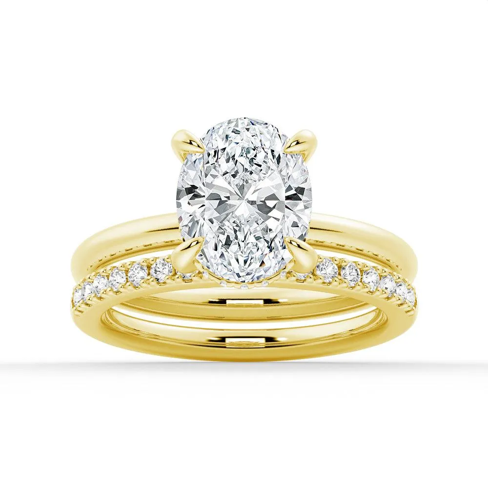Oval Solitaire Hidden Halo Moissanite Ring Set with Matching Wedding Band sold by MSBLUE Jewelry product image thumbnail 2
