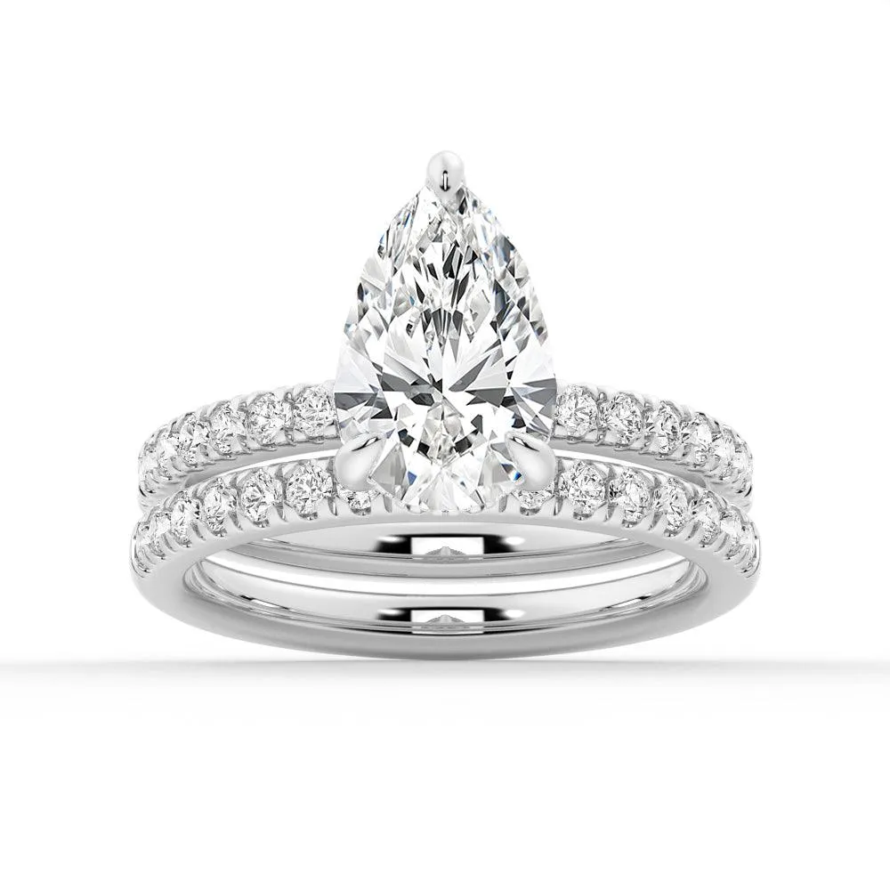 Pear Shaped Pavé Band Moissanite Engagement Ring With Hidden Halo Ring Set sold by MSBLUE Jewelry