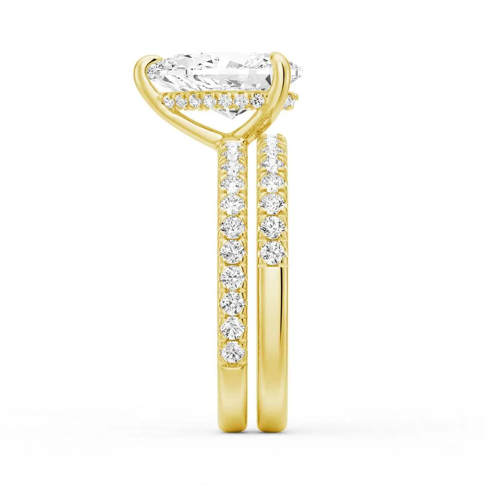 Pear Shaped Pavé Band Moissanite Engagement Ring With Hidden Halo Ring Set sold by MSBLUE Jewelry product image thumbnail 5