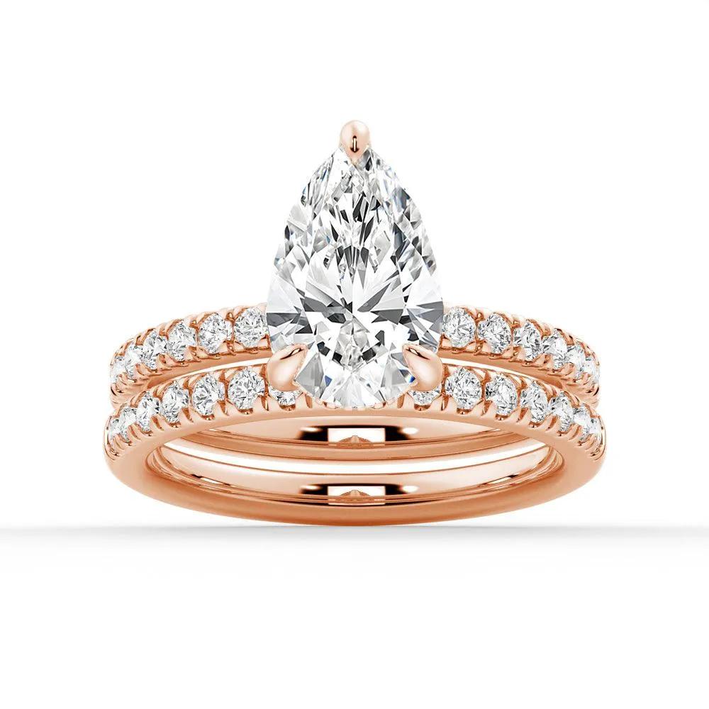 Pear Shaped Pavé Band Moissanite Engagement Ring With Hidden Halo Ring Set sold by MSBLUE Jewelry product image thumbnail 3