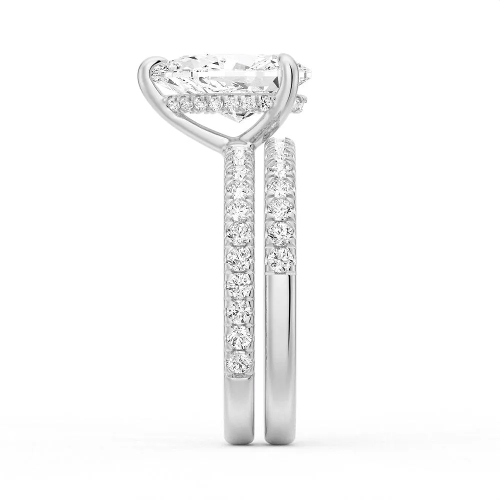 Pear Shaped Pavé Band Moissanite Engagement Ring With Hidden Halo Ring Set sold by MSBLUE Jewelry product image thumbnail 4