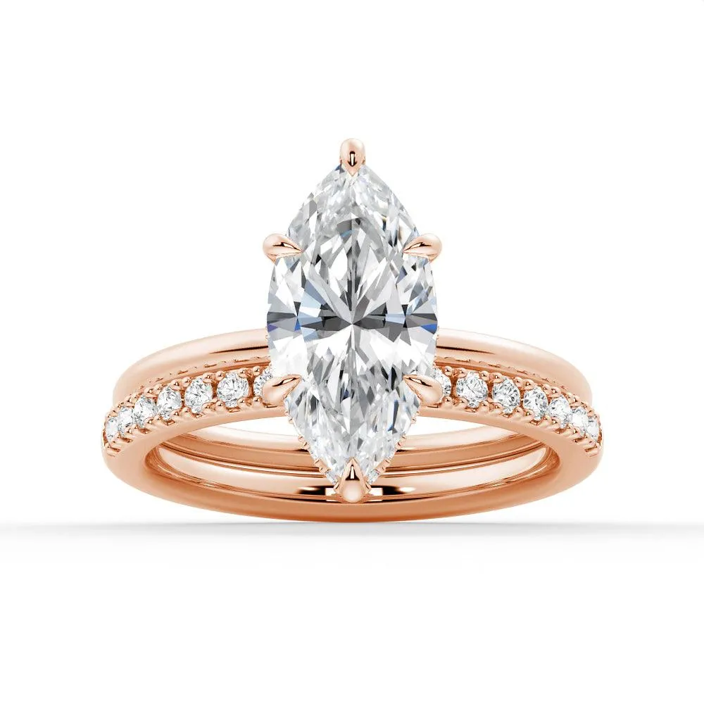 Petite Marquise Solitaire Moissanite Engagement Ring Set With Hidden Halo sold by MSBLUE Jewelry product image thumbnail 3