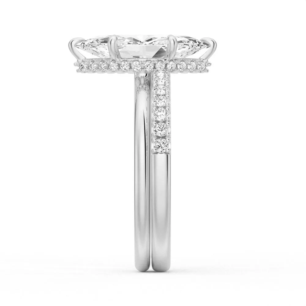 Petite Marquise Solitaire Moissanite Engagement Ring Set With Hidden Halo sold by MSBLUE Jewelry product image thumbnail 4