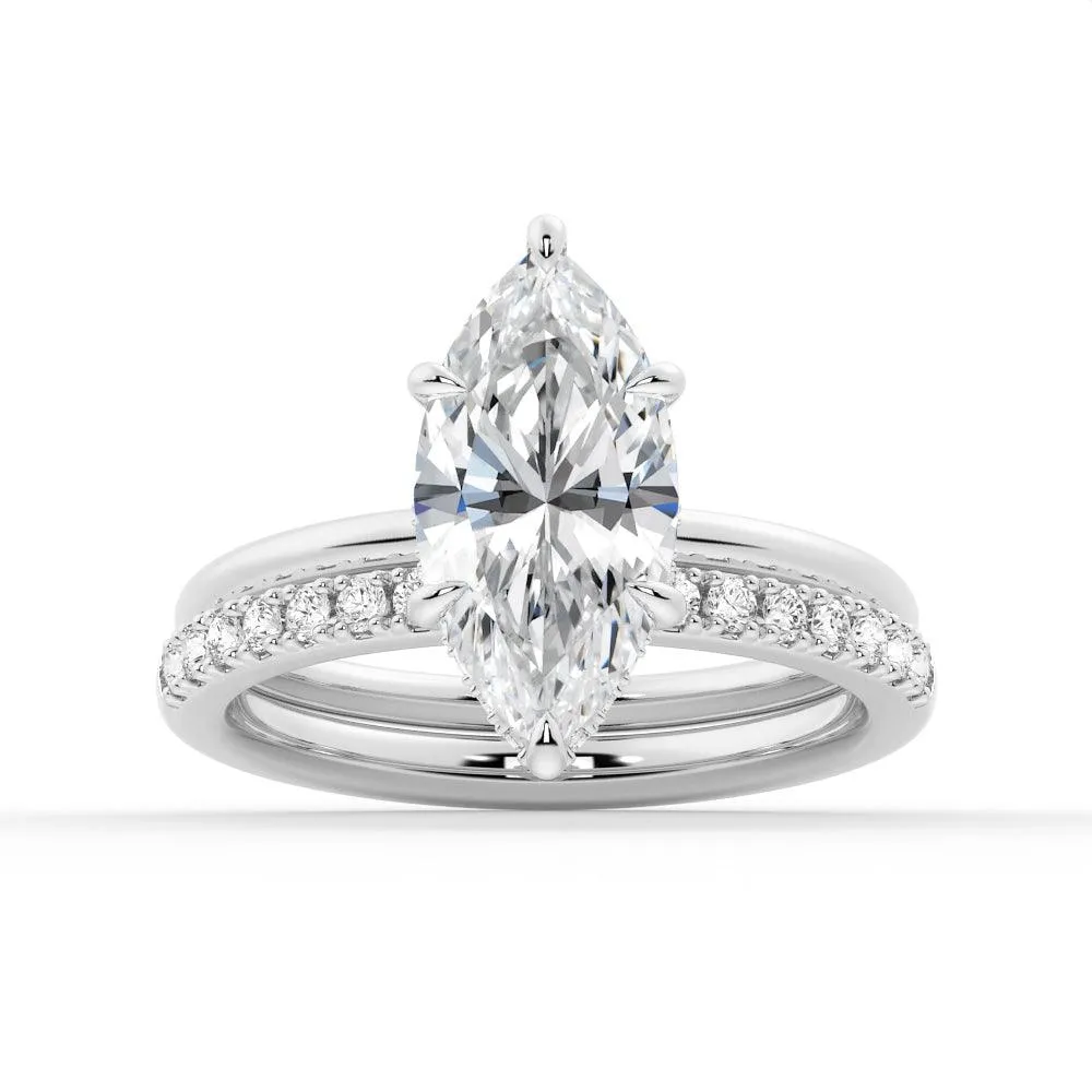 Petite Marquise Solitaire Moissanite Engagement Ring Set With Hidden Halo sold by MSBLUE Jewelry