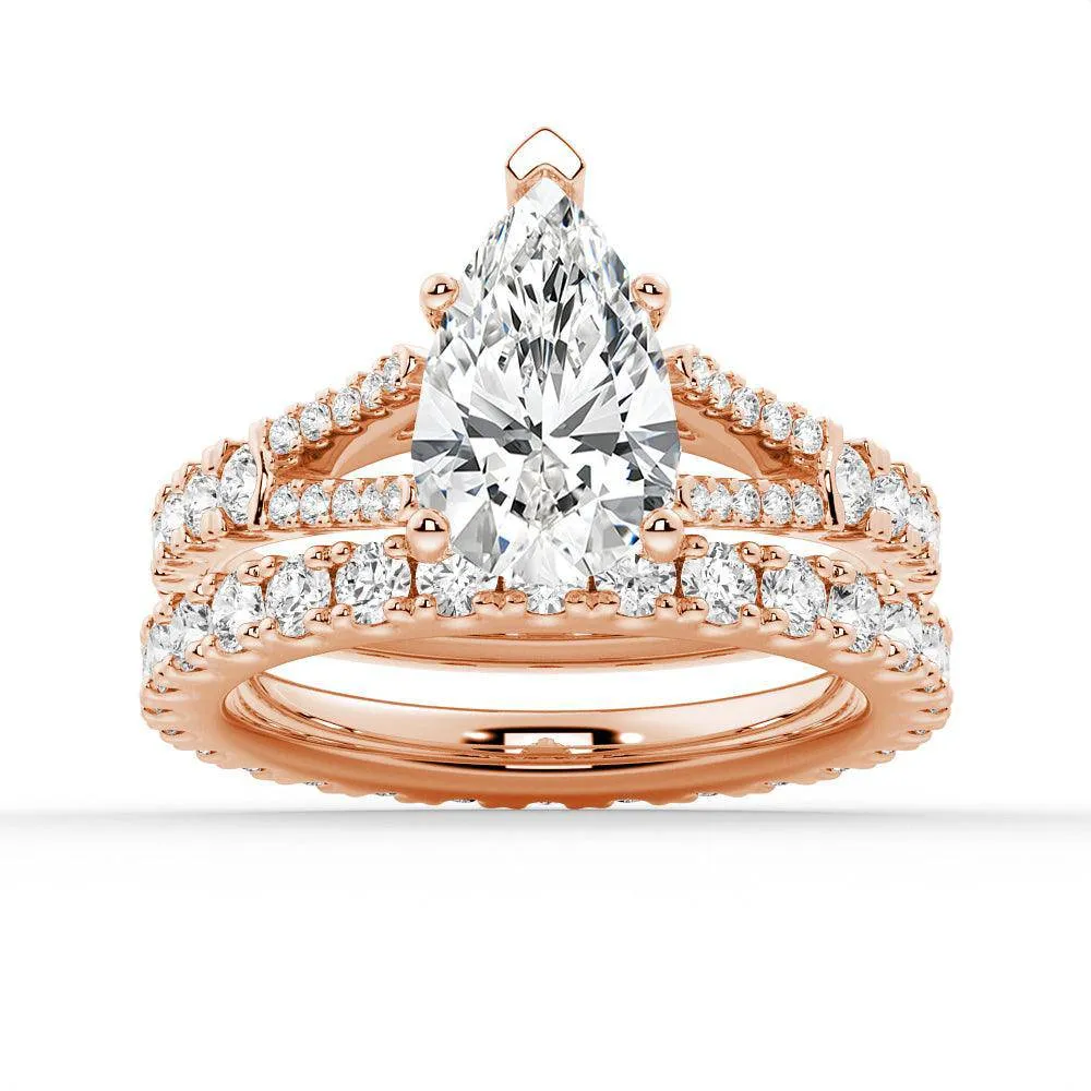 Pear Shaped Split Shank Moissanite Ring Set with Matching Wedding Band sold by MSBLUE Jewelry product image thumbnail 3