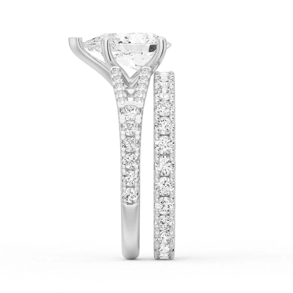 Pear Shaped Split Shank Moissanite Ring Set with Matching Wedding Band sold by MSBLUE Jewelry product image thumbnail 4