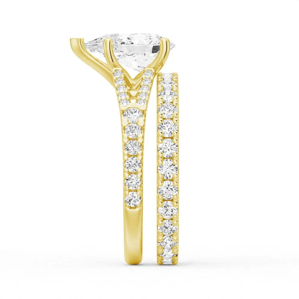 Pear Shaped Split Shank Moissanite Ring Set with Matching Wedding Band sold by MSBLUE Jewelry product image thumbnail 5