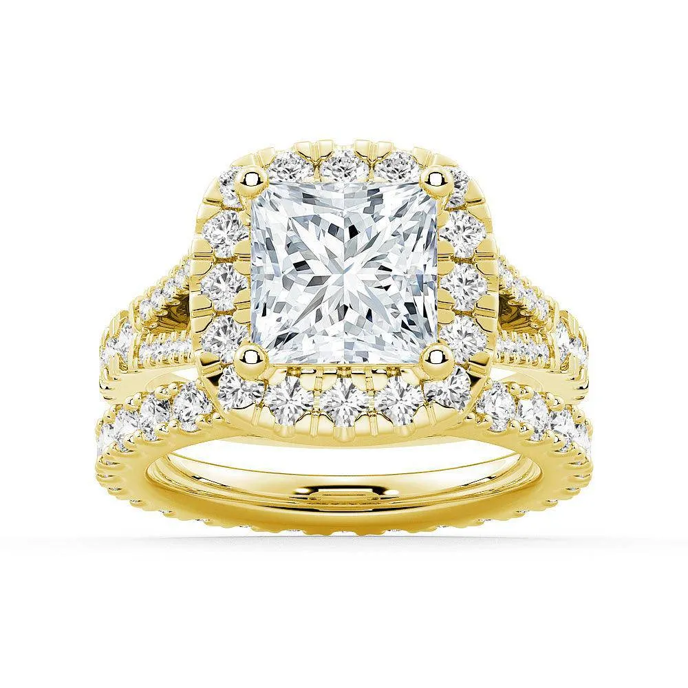 Princess Cut Split Shank Halo Moissanite Ring Set with Matching Wedding Band sold by MSBLUE Jewelry product image thumbnail 2