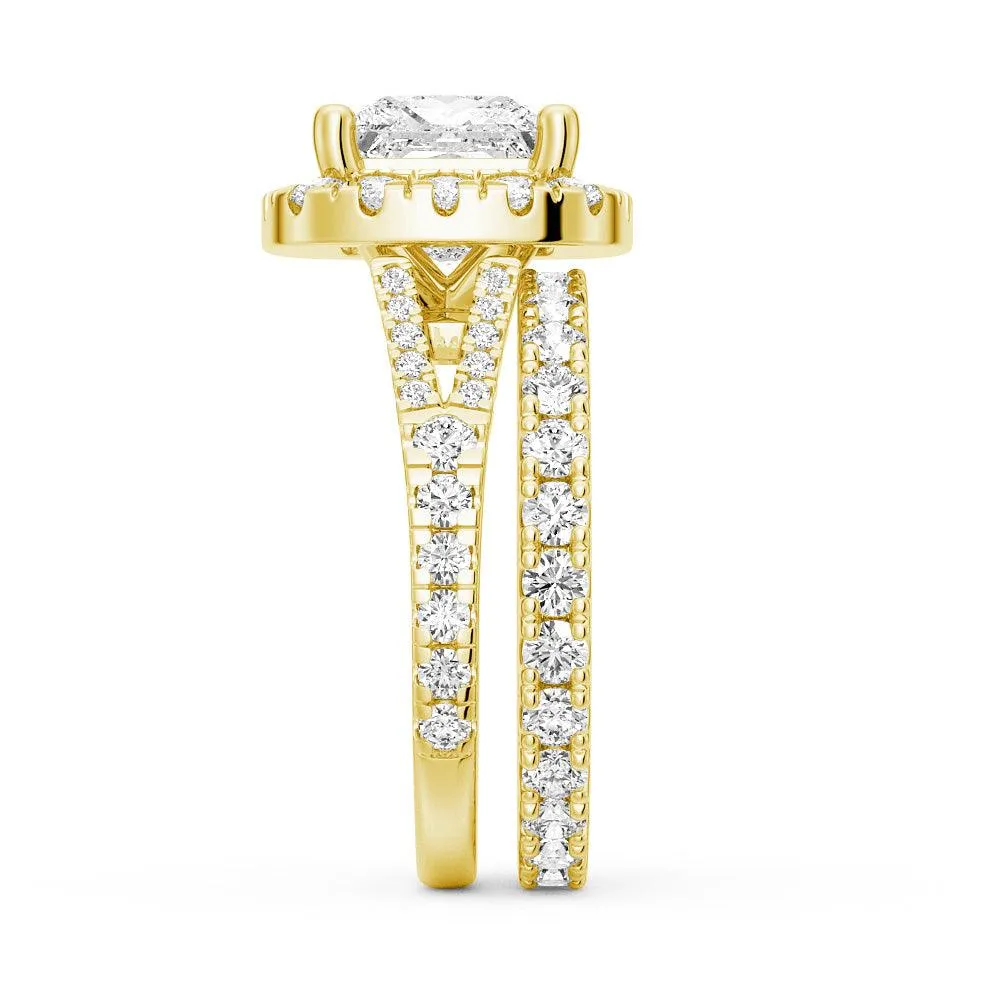 Princess Cut Split Shank Halo Moissanite Ring Set with Matching Wedding Band sold by MSBLUE Jewelry product image thumbnail 5