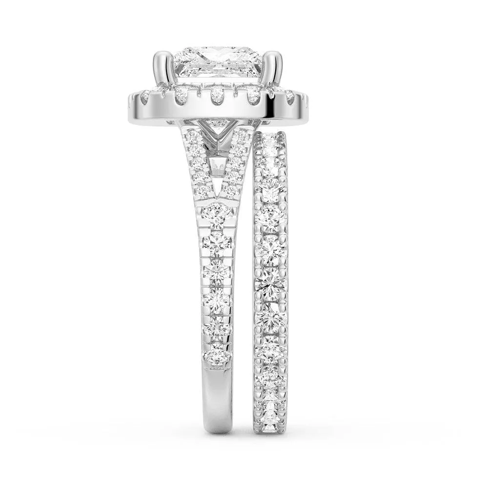 Princess Cut Split Shank Halo Moissanite Ring Set with Matching Wedding Band sold by MSBLUE Jewelry product image thumbnail 4