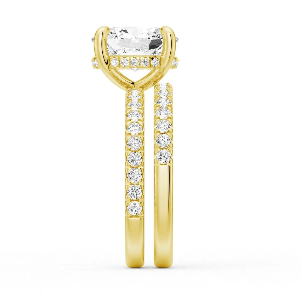 Micropavé Oval Hidden Halo Moissanite Ring Set with Matching Wedding Band sold by MSBLUE Jewelry product image thumbnail 5