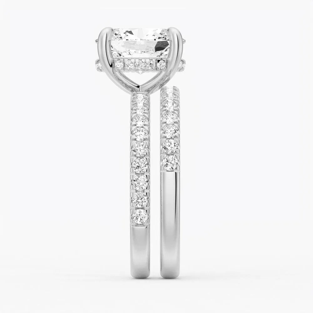 Micropavé Oval Hidden Halo Moissanite Ring Set with Matching Wedding Band sold by MSBLUE Jewelry product image thumbnail 4