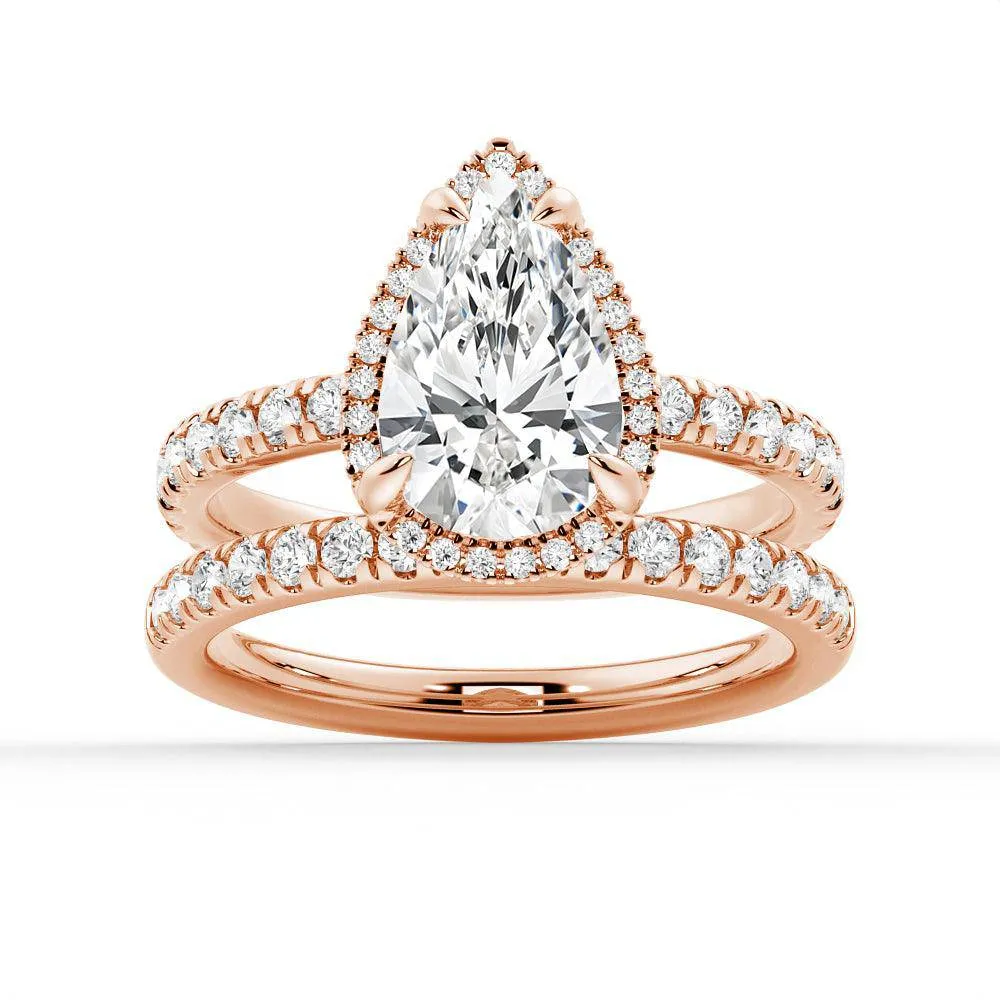 Half Eternity Pear Shaped Halo Moissanite Ring Set with Matching Wedding Band sold by MSBLUE Jewelry product image thumbnail 3