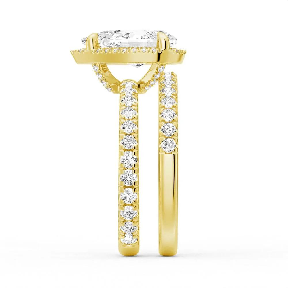 Half Eternity Pear Shaped Halo Moissanite Ring Set with Matching Wedding Band sold by MSBLUE Jewelry product image thumbnail 5