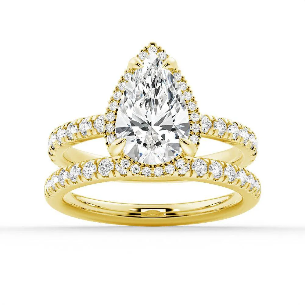 Half Eternity Pear Shaped Halo Moissanite Ring Set with Matching Wedding Band sold by MSBLUE Jewelry product image thumbnail 2