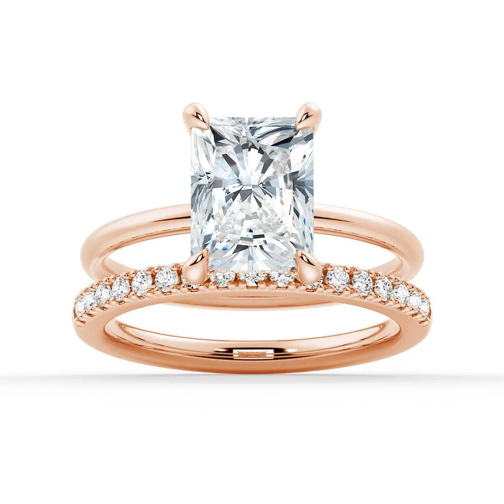 Four Prong Radiant Solitaire Moissanite Ring Set with Matching Wedding Band sold by MSBLUE Jewelry product image thumbnail 3