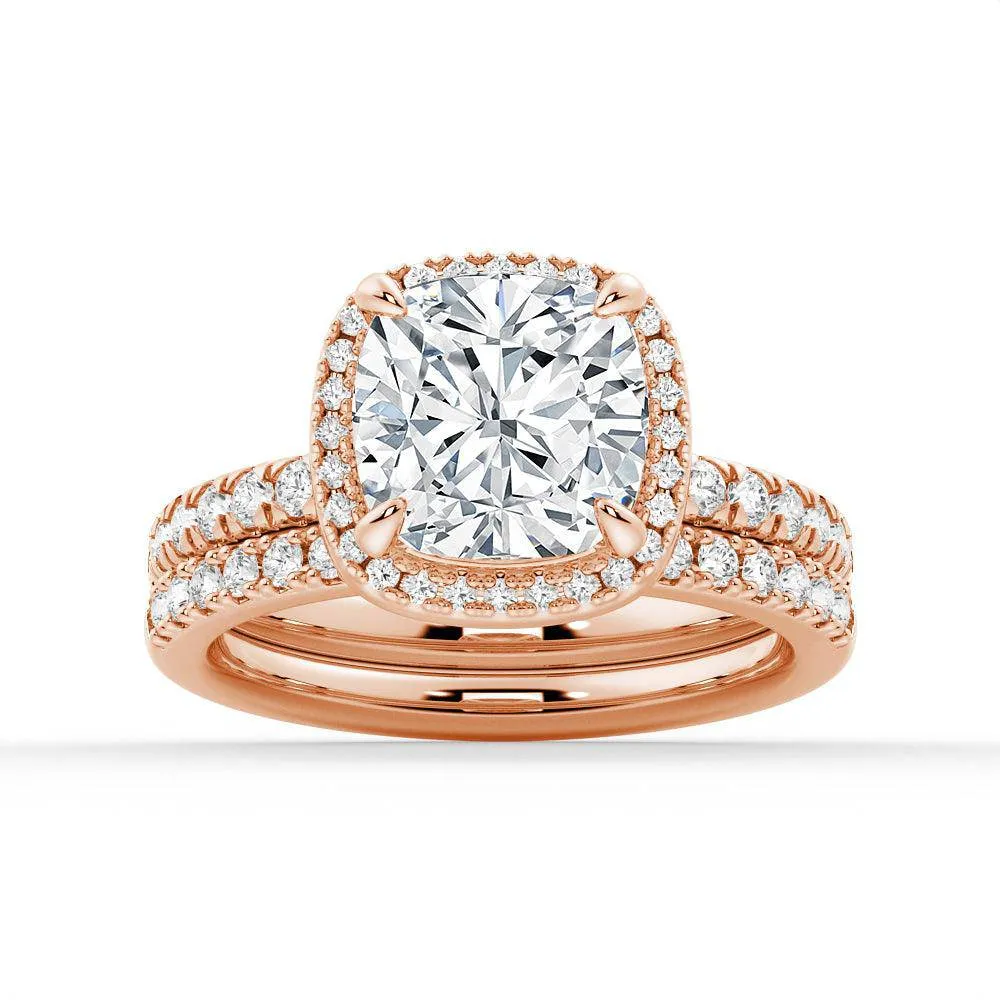 Cushion Cut Halo Moissanite Engagement Ring Set with Matching Wedding Band sold by MSBLUE Jewelry product image thumbnail 3