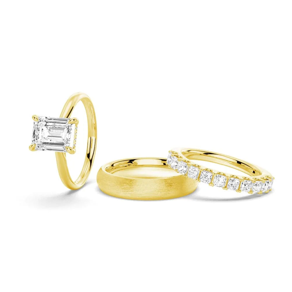 Emerald Cut Hidden Halo Moissanite Couple's Ring Set with Men's Wedding Band sold by MSBLUE Jewelry product image thumbnail 2