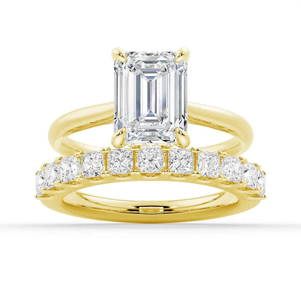 Emerald Cut Hidden Halo Moissanite Couple's Ring Set with Men's Wedding Band sold by MSBLUE Jewelry product image thumbnail 5