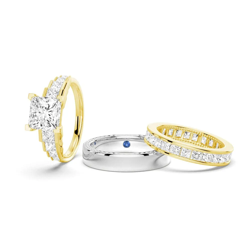 Unique Cinderella Staircase Princess Cut Moissanite Couple's Ring Set with Men's Wedding Band sold by MSBLUE Jewelry product image thumbnail 2