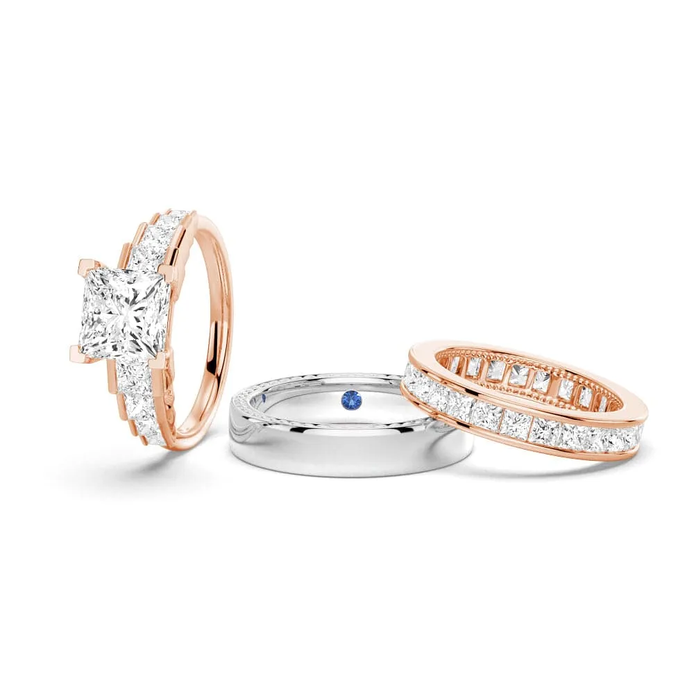 Unique Cinderella Staircase Princess Cut Moissanite Couple's Ring Set with Men's Wedding Band sold by MSBLUE Jewelry product image thumbnail 3