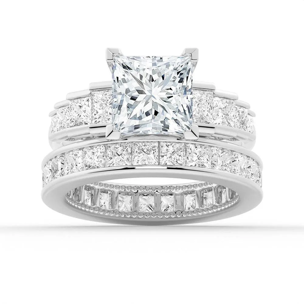 Unique Cinderella Staircase Princess Cut Moissanite Couple's Ring Set with Men's Wedding Band sold by MSBLUE Jewelry product image thumbnail 4