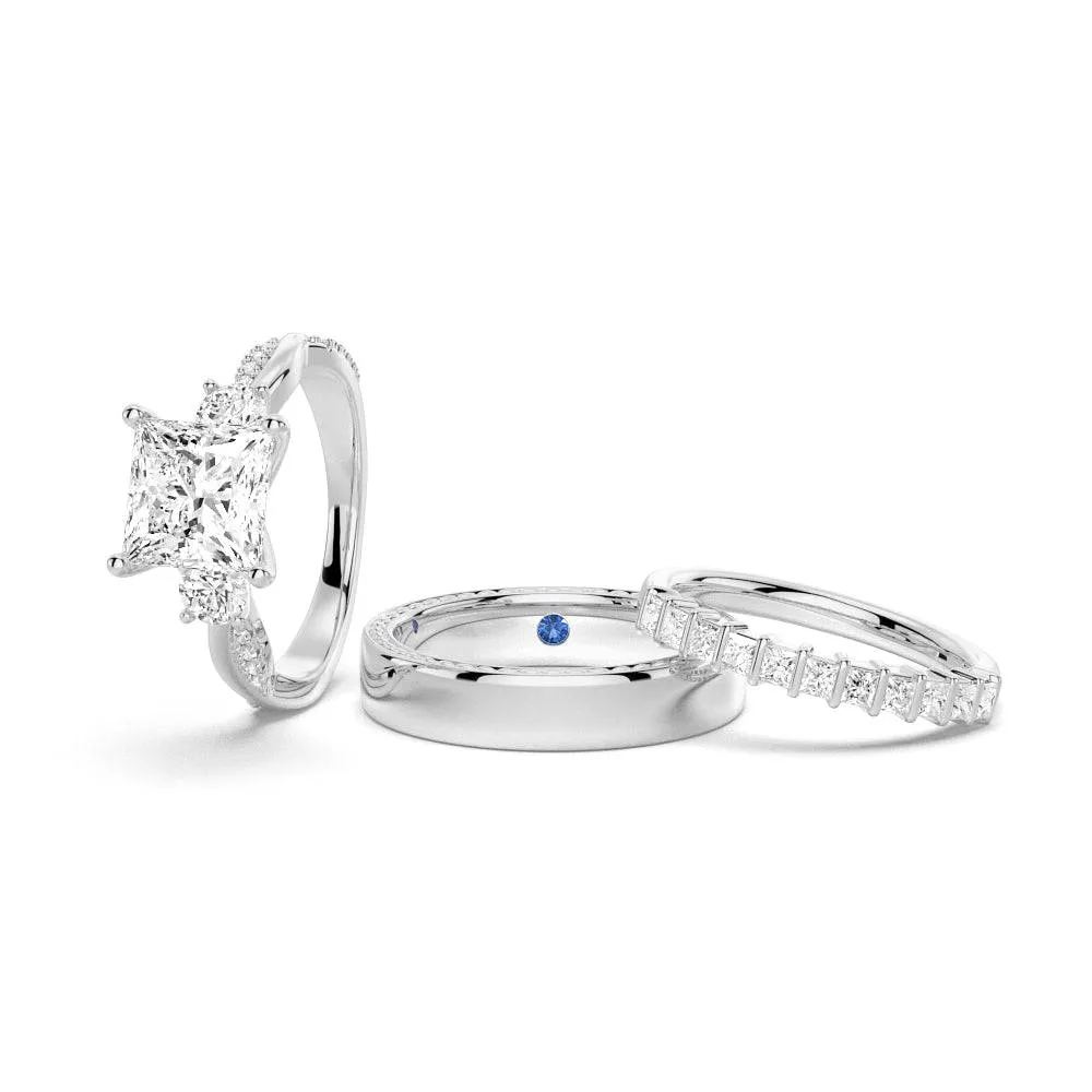Twist Princess Cut Moissanite Couple's Ring Set with Men's Wedding Band sold by MSBLUE Jewelry