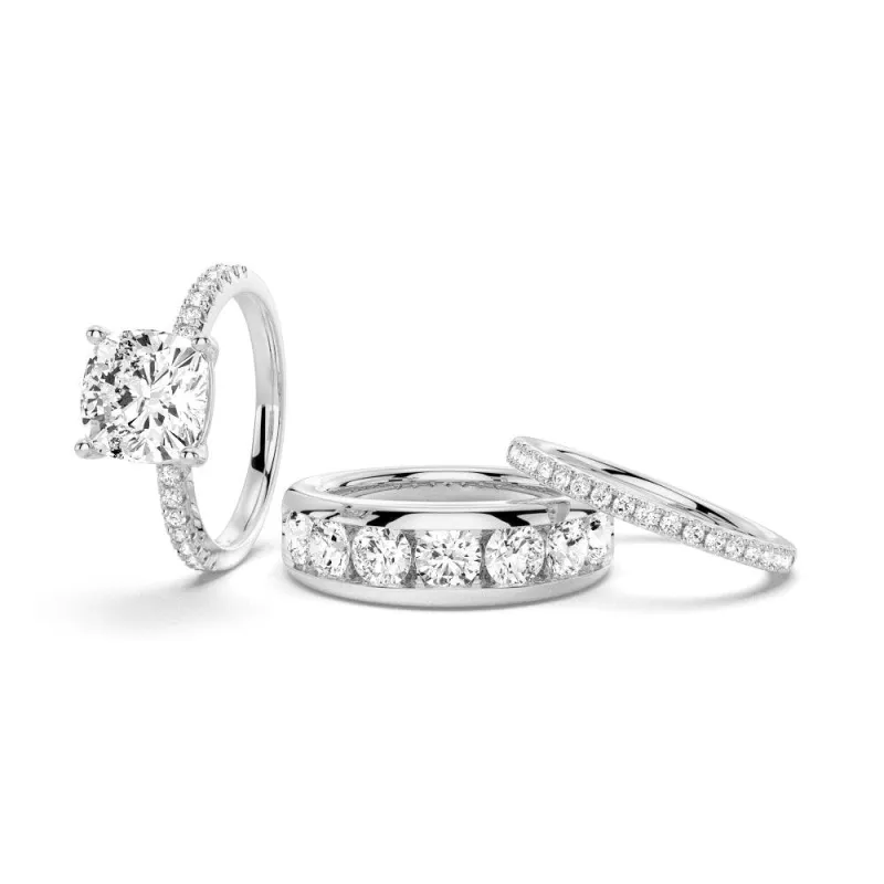 1.5 CT. Cushion Shaped Moissanite Couple's Ring Set with Men's Wedding Band sold by MSBLUE Jewelry