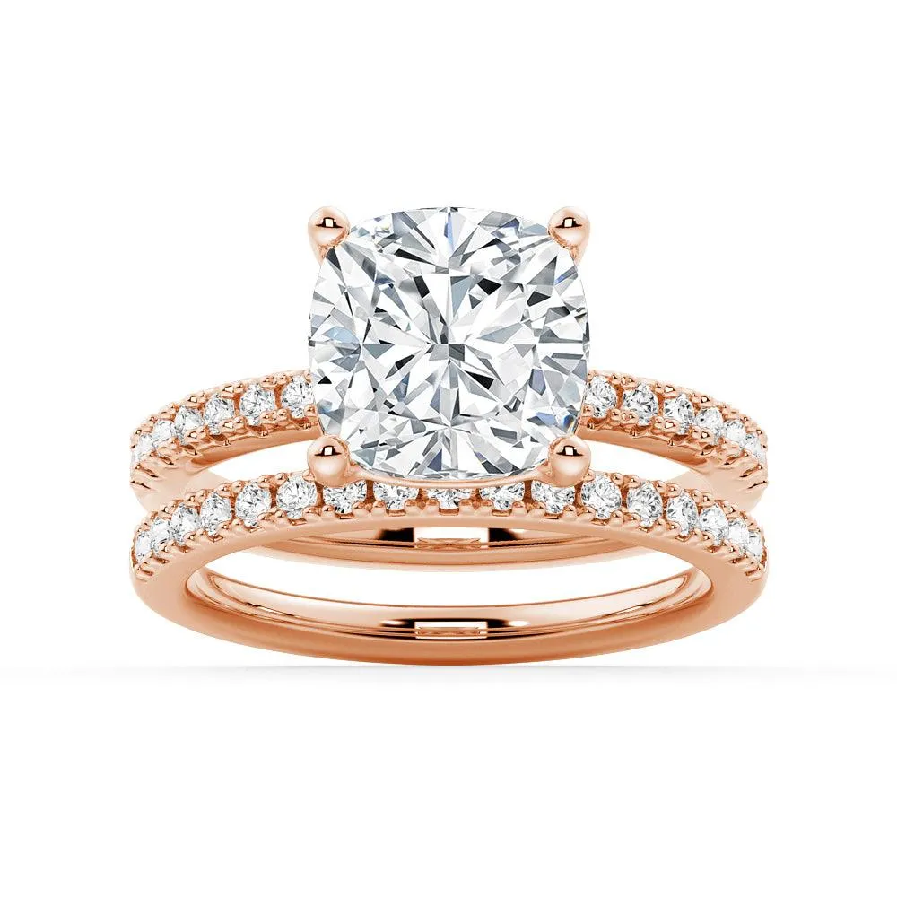 Cushion Shaped Moissanite Ring Set with Matching Wedding Band sold by MSBLUE Jewelry product image thumbnail 3